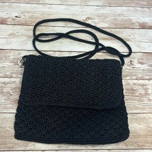 The Sak Mini Crossbody Black Crocheted Nylon Soft Durable